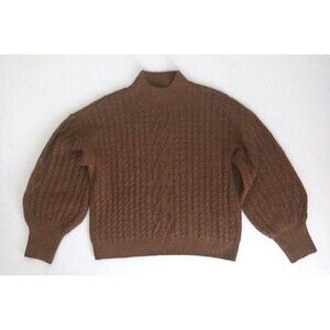 Vince Camuto Toasted Brown Soft Cable Knit Pullover Sweater Balloon Sleeve Sz L